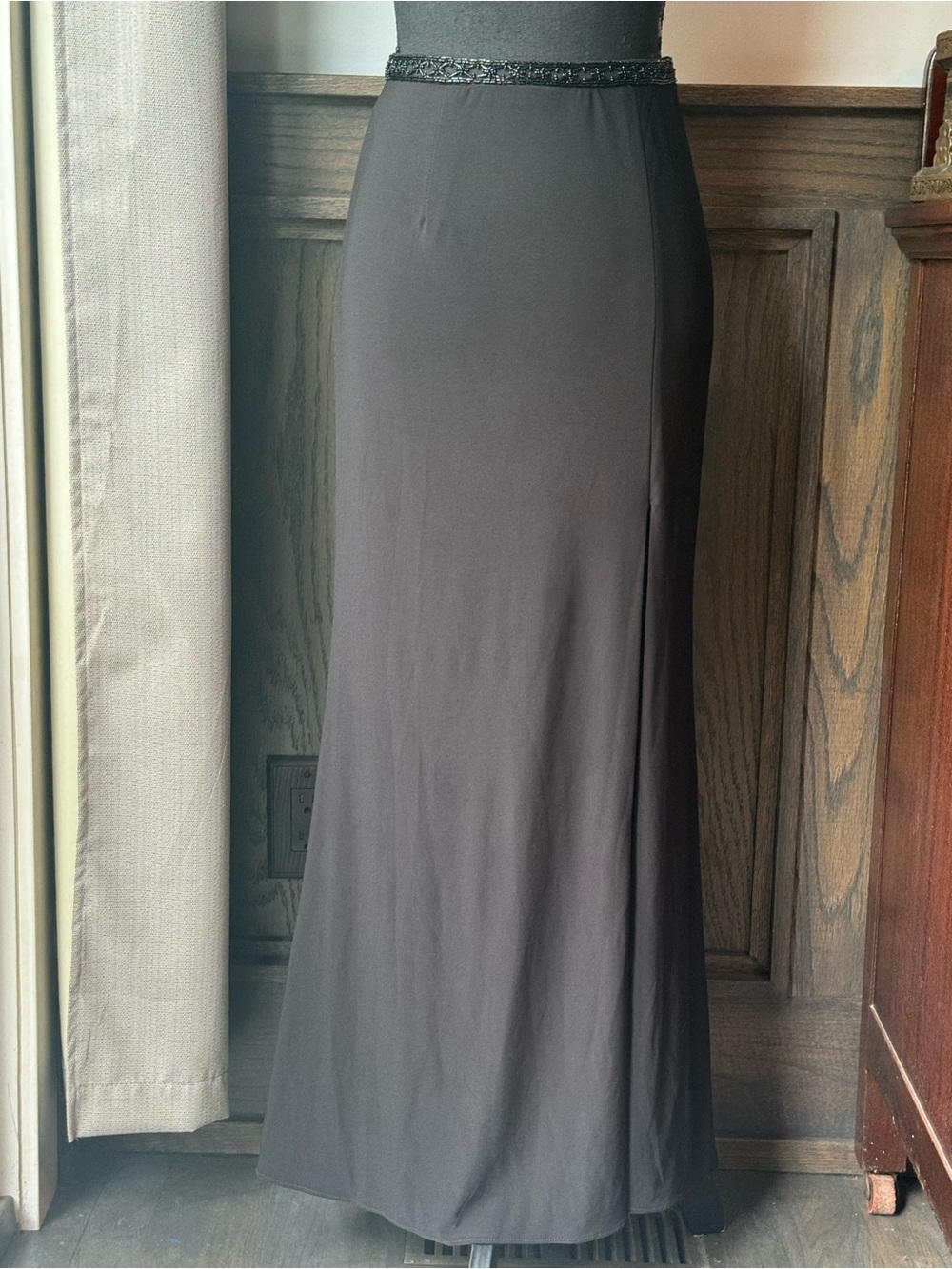 Sherri Hill Black Maxi Skirt with Beaded Waistband  Sz 6